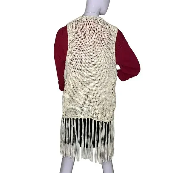 Forever 21 Crochet Open Cardigan Vest Size Small Beige - Picture 4 of 13